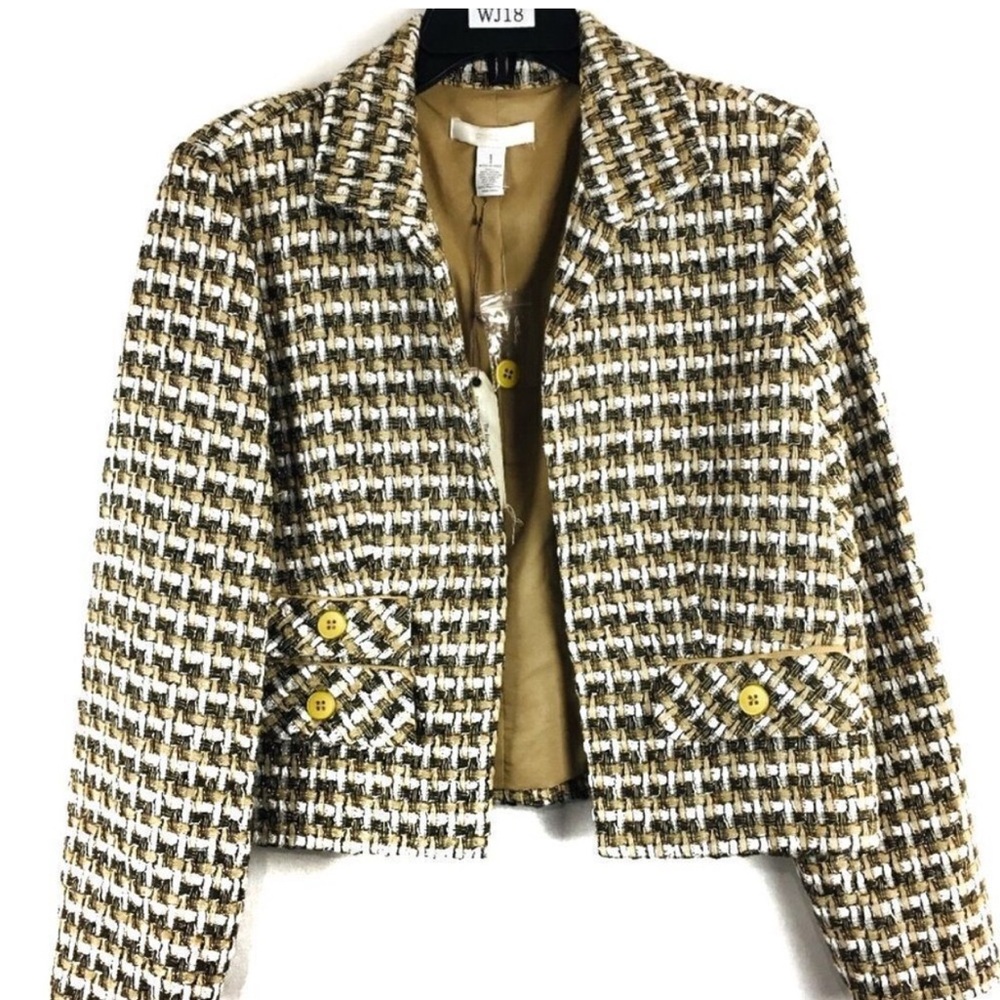Chicos Womens Size 1 Medium Brown Tan Gold Tweed Lined Blazer Jacket NWOT Chic - Picture 8 of 8
